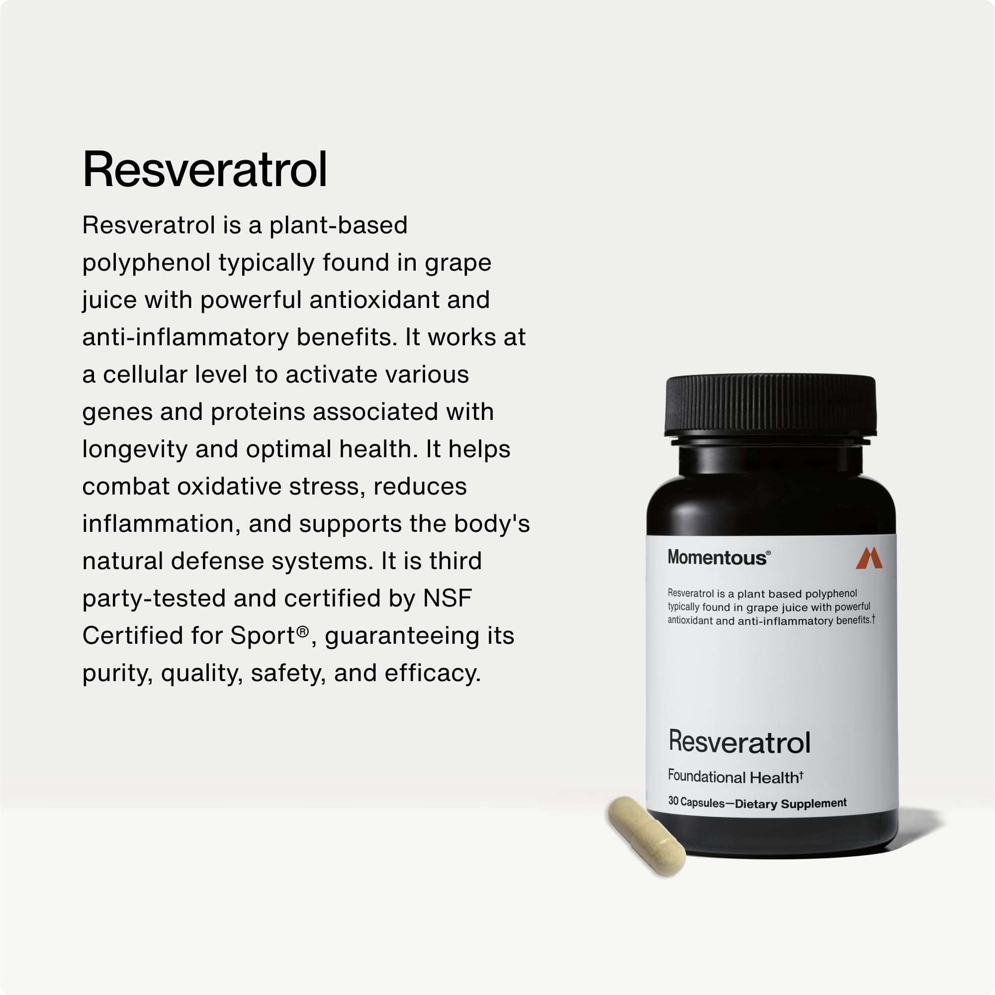 Momentous Resveratrol capsules ready for a simple evening dose with meals