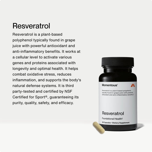 Momentous Resveratrol capsules ready for a simple evening dose with meals