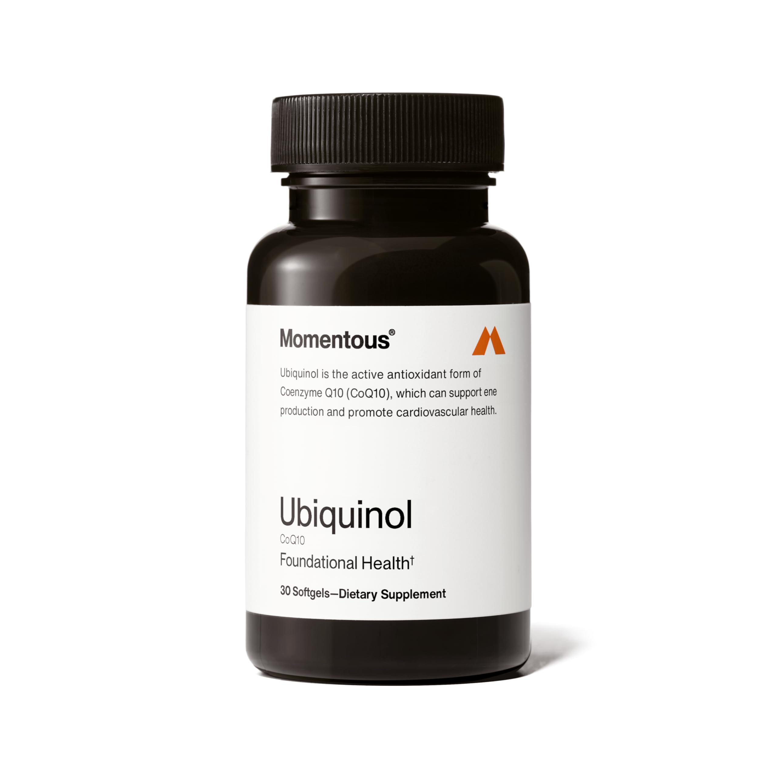 Momentous Ubiquinol bottle shot for on-the-go energy support