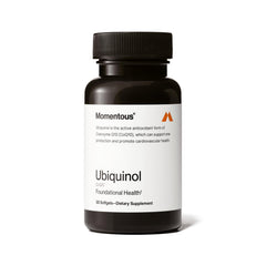 Momentous Ubiquinol bottle shot for on-the-go energy support