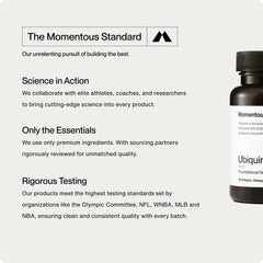 Momentous Ubiquinol serving size 30 softgels highlights simple daily use
