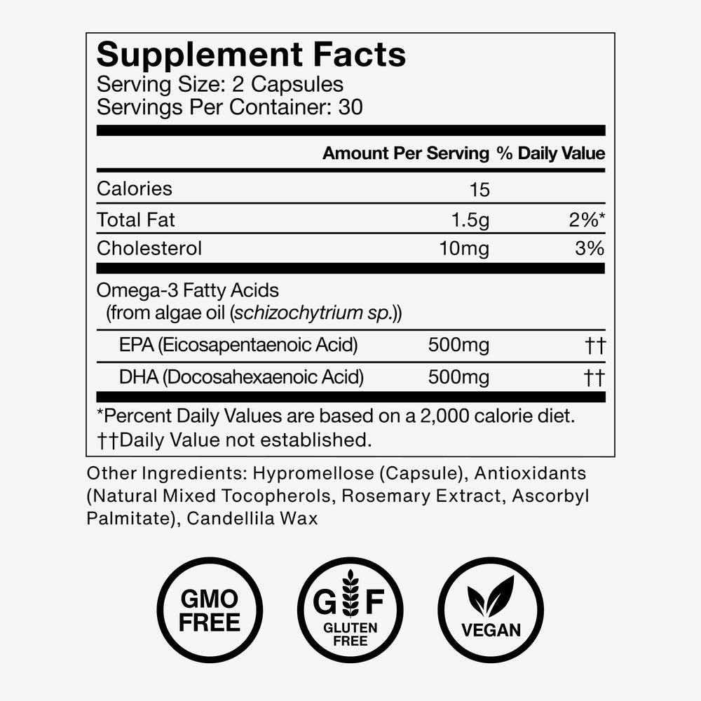 Momentous Vegan Omega-3 capsules in hand for easy daily intake.