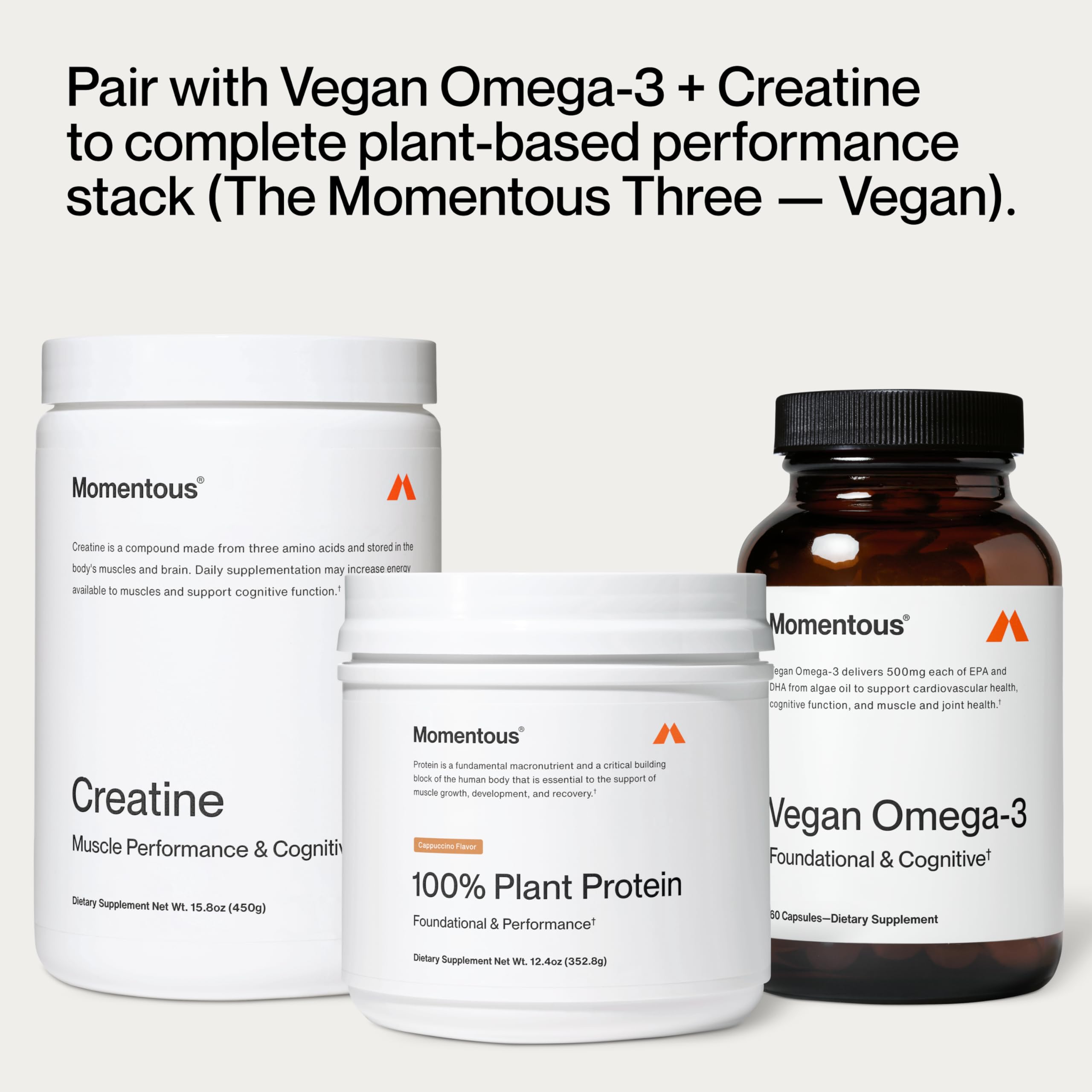Momentous Vegan Protein Powder Cappuccino label close-up highlighting NSF
