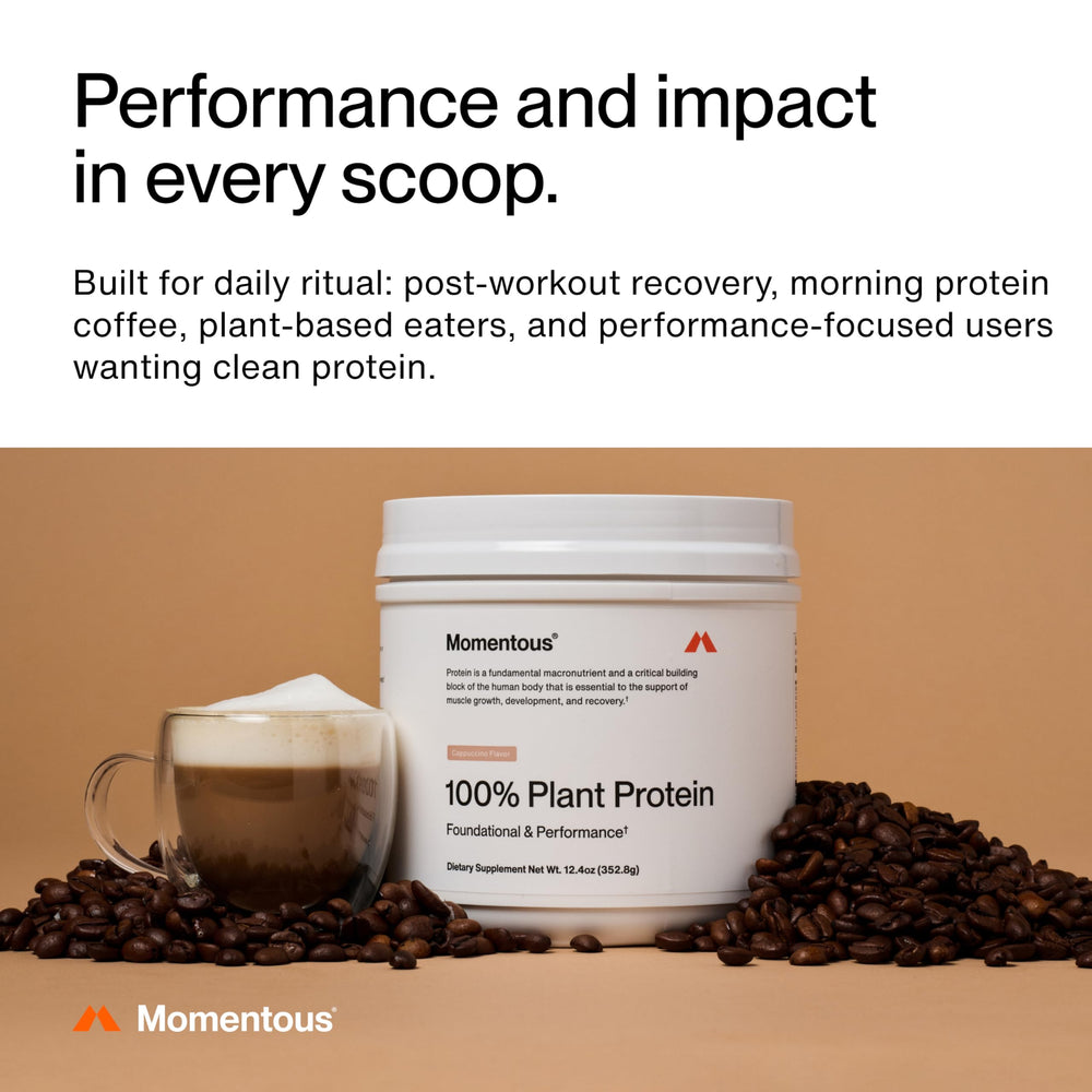 Momentous Vegan Protein Powder Cappuccino mixed shake with creamy texture