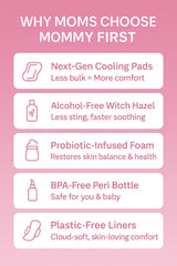 Gel-core technology highlight on Mommy First 2-in-1 cooling pad for soothing relief.