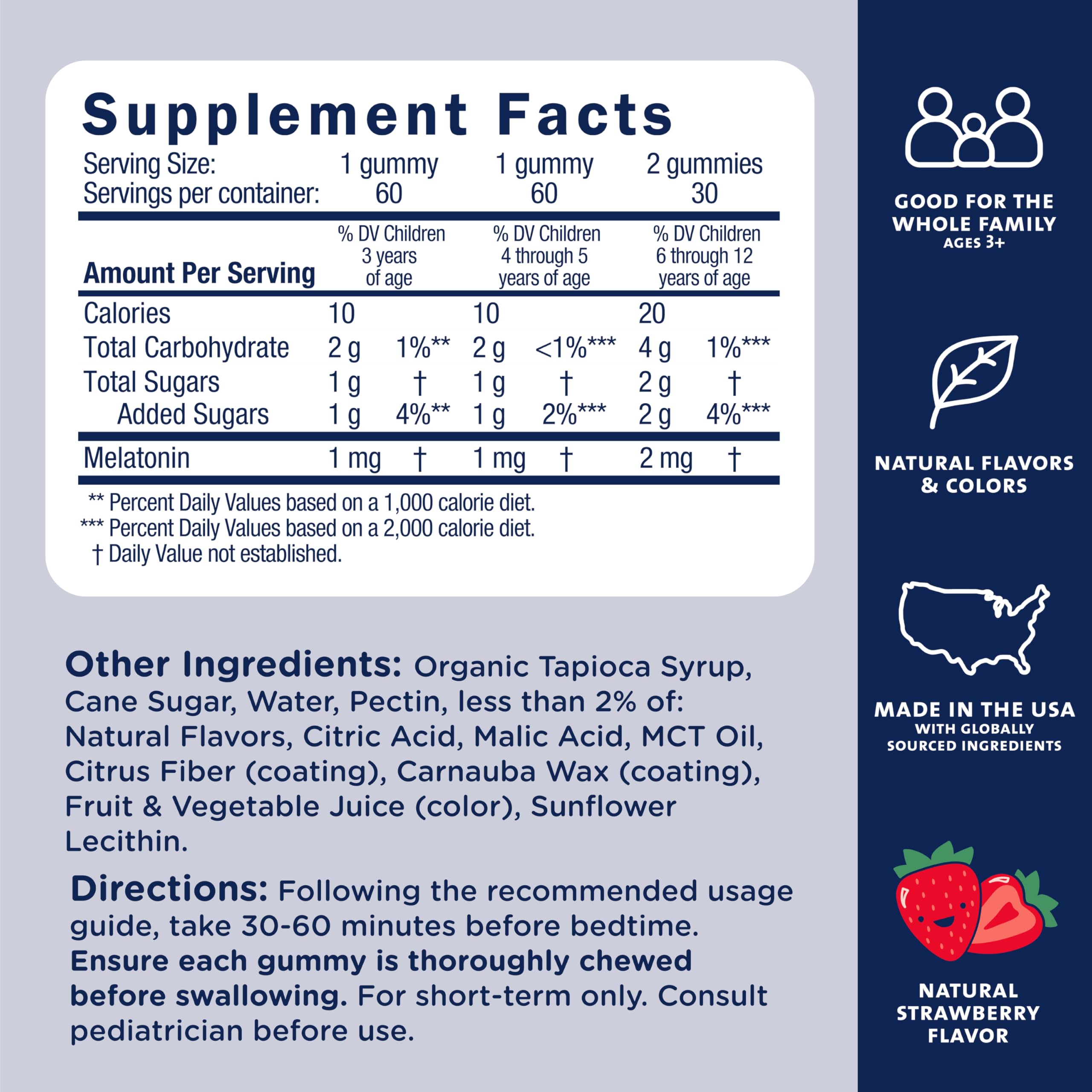 Nutrition label highlights no artificial colors or flavors and gelatin free