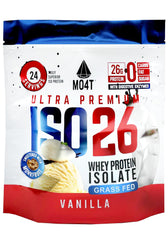 MOMOF4TRANSFORM ISO26 bottle showing grass-fed whey for clean protein and lean muscle support.