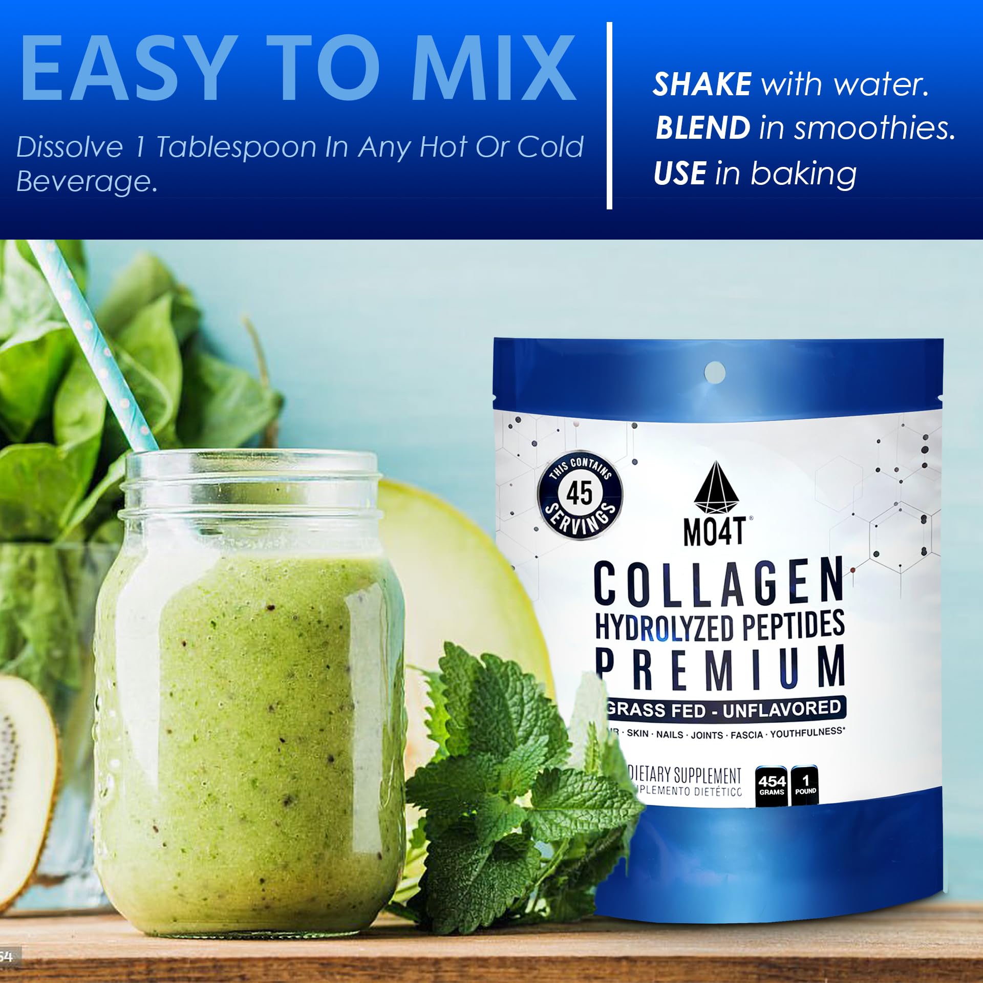 MOMOF4TRANSFORM MO4T collagen powder dissolves smoothly in coffee.
