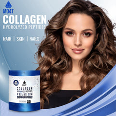 MOMOF4TRANSFORM MO4T collagen powder scoop beside bottle for precise measuring.