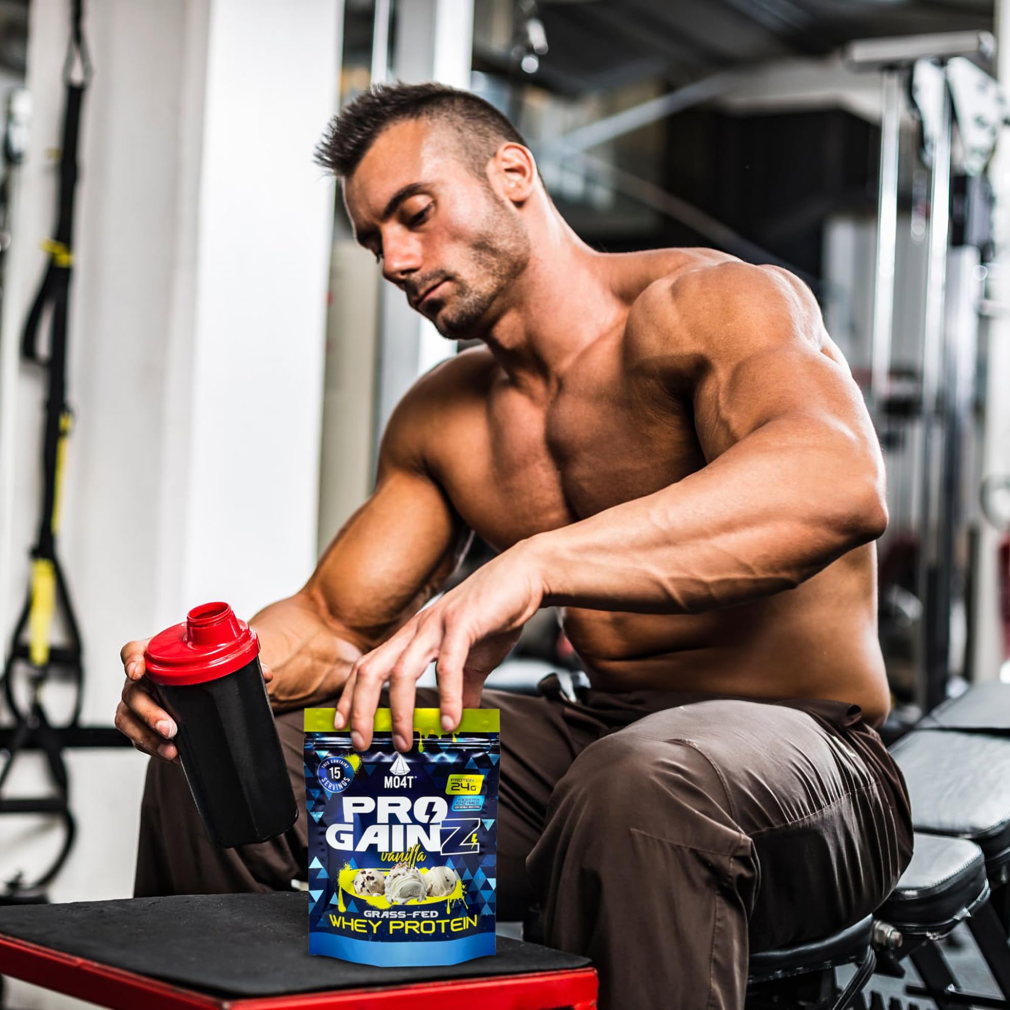 MO4T ProGainz digestive enzymes scoop highlighting easier digestion and absorption.