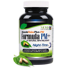 Moms For Nutrition PM Plus bottle illustrates night-time support for restful evenings.