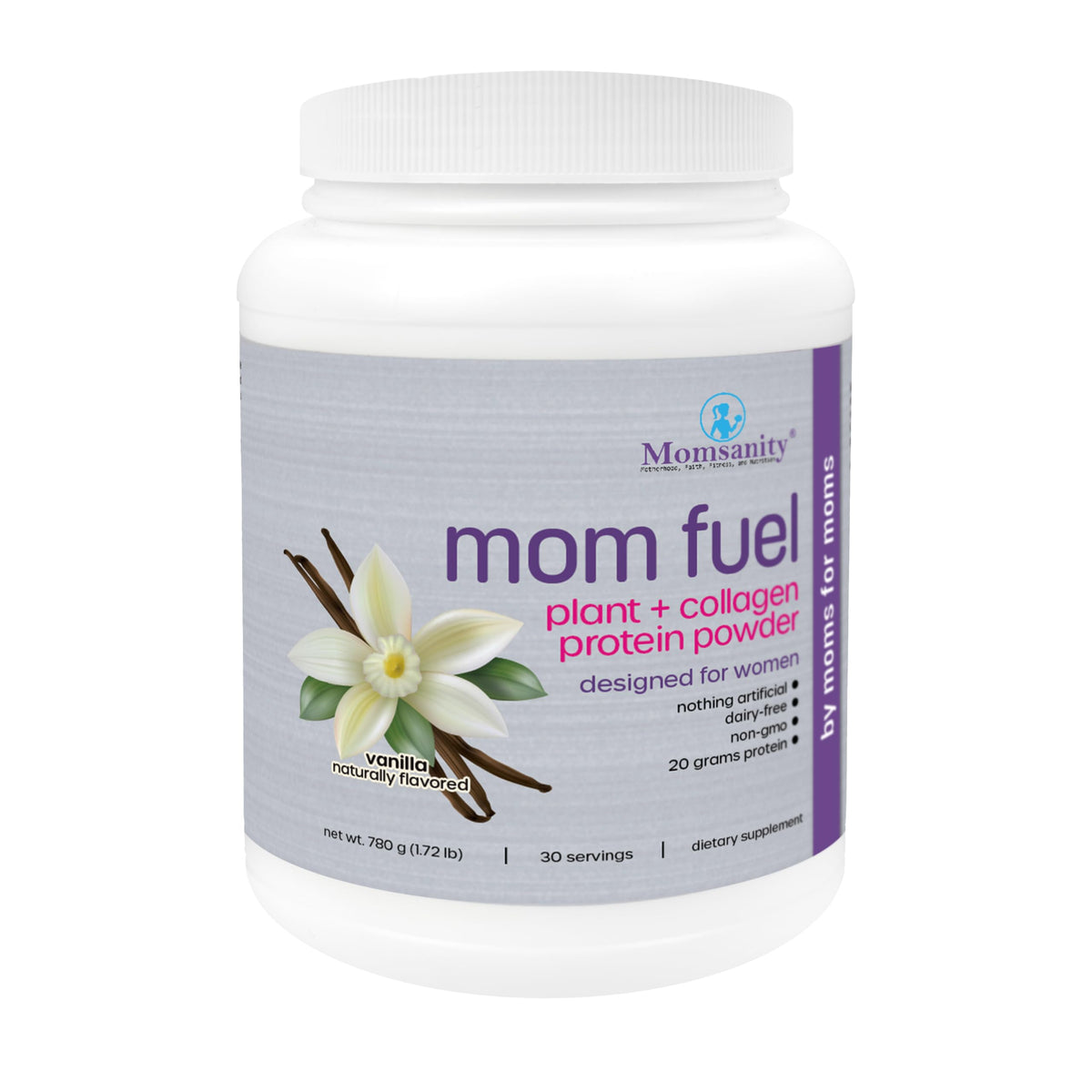 Momsanity Dairy-Free Meal Replacement Protein bottle offers convenient, on-the-go nourishment.
