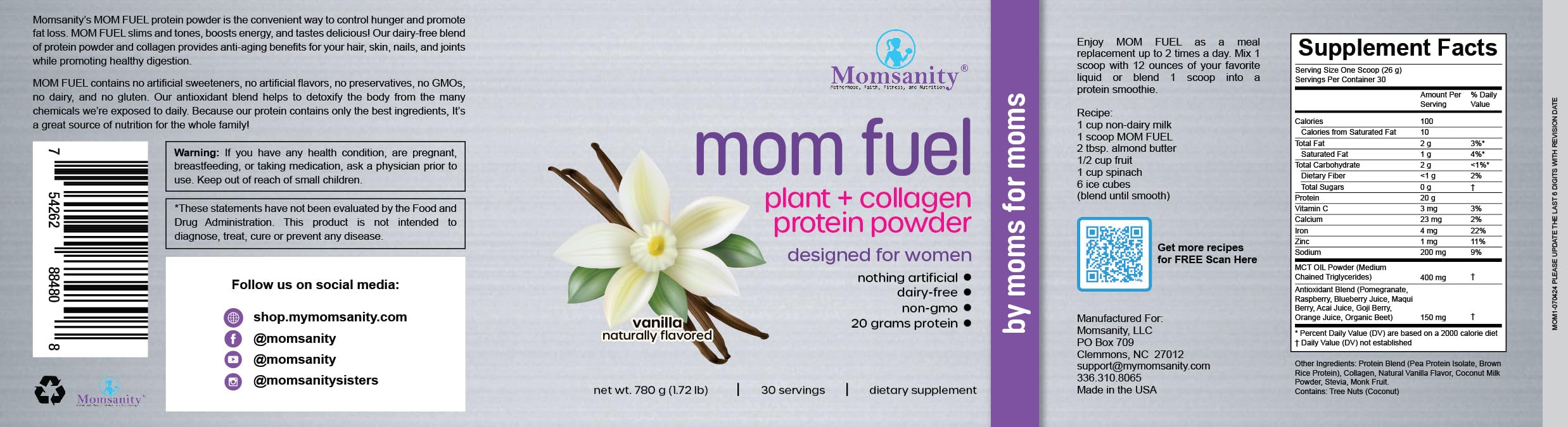 Momsanity post-workout shake suggests a satisfying, protein-rich recovery option.
