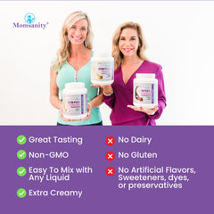 Momsanity protein scoop ready to mix into shakes for creamy texture.