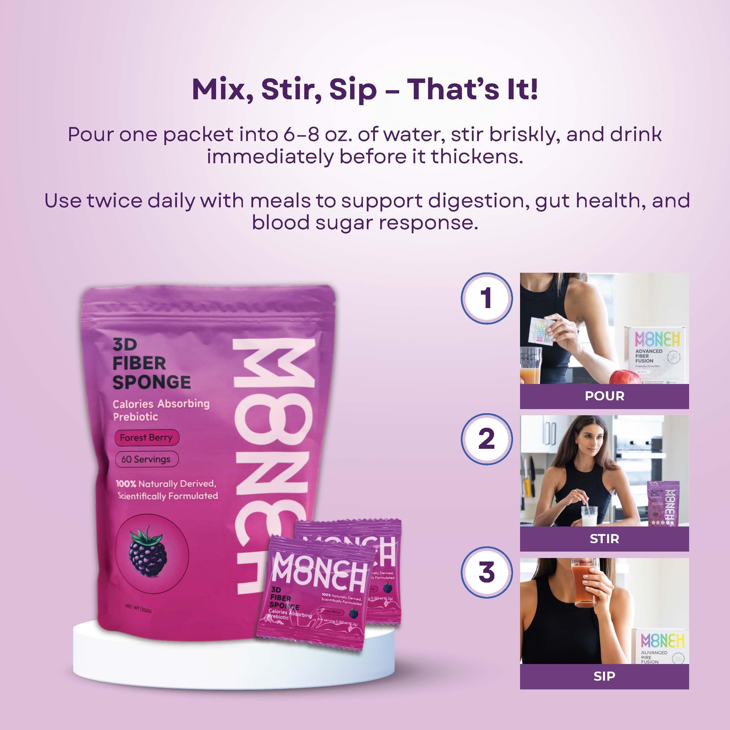 Monch Monch forest berry bottle pour scene suggests easy dosing.