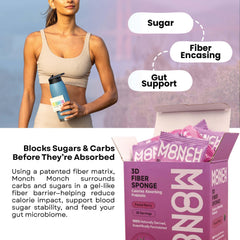 Monch Monch forest-berry fiber sponge pouring-into-glass highlights quick daily intake