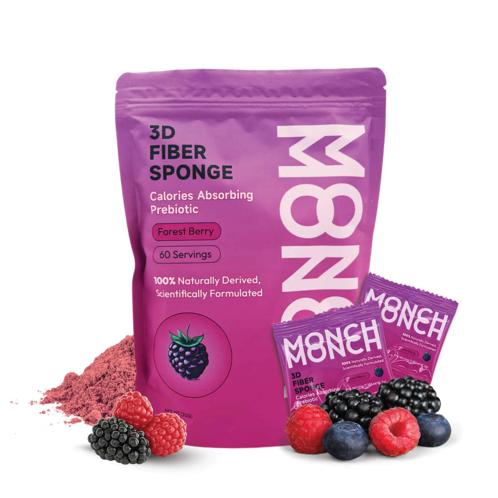 Monch Monch forest berry packet showcases convenient daily fiber support.