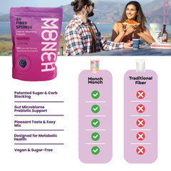 Monch Monch forest berry vegan label signals plant based fiber benefits.