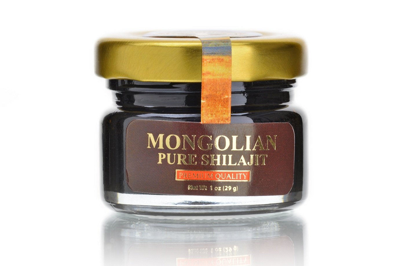 Close-up of Mongolian Shilajit glass jar highlighting premium purity.