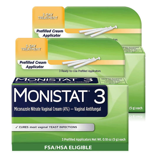 Monistat 3-Day Treatment two boxes ready for at-home use.