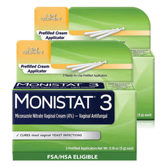 Monistat 3-Day Treatment two boxes ready for at-home use.