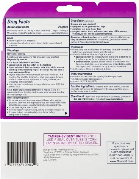 Usage guide illustration for Monistat 7-Day Treatment application.