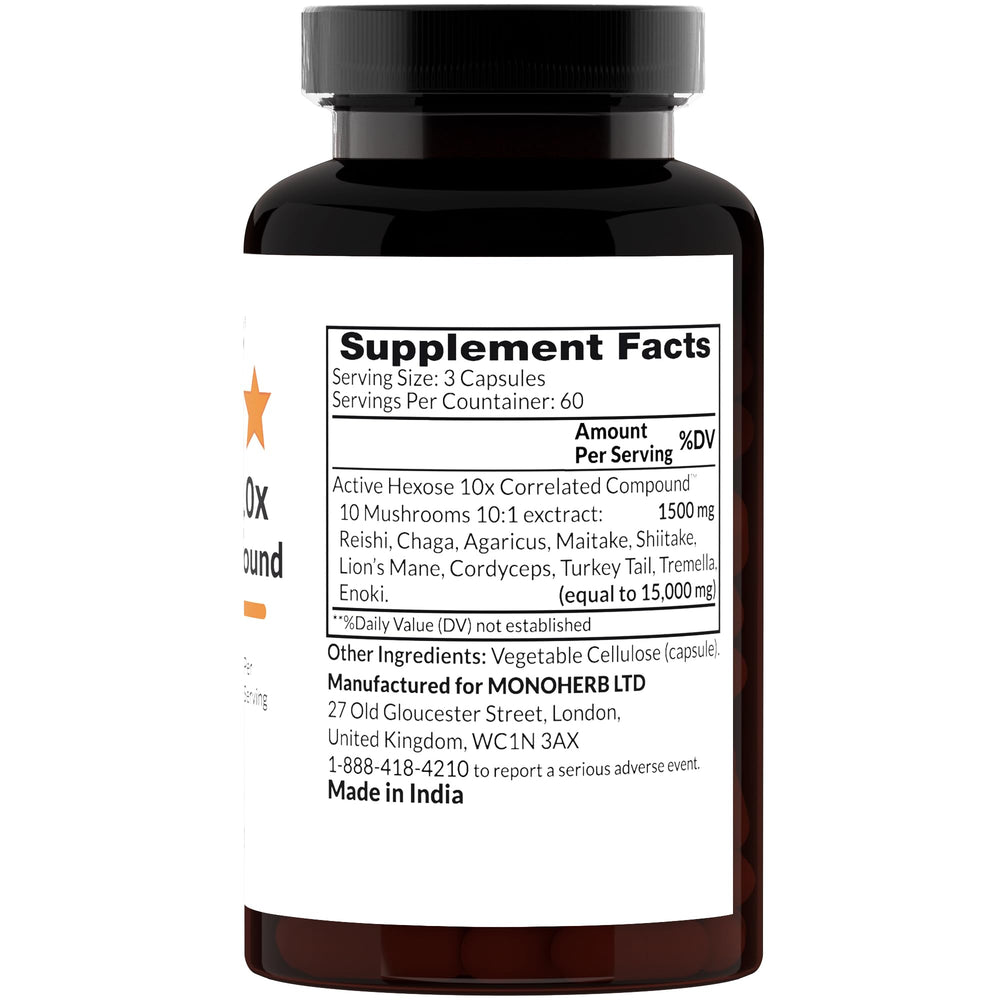 MONOHERB Active Hexose 10x Complex capsules emphasized for easy capsule format and daily use.
