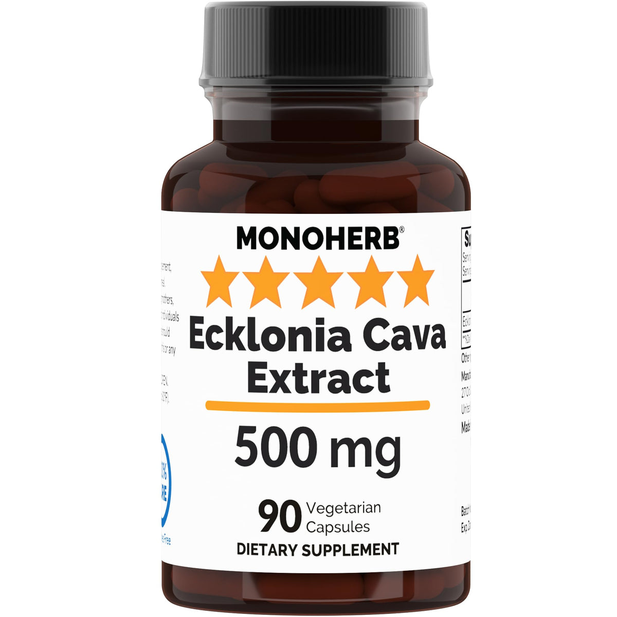 MONOHERB Ecklonia Cava Extract bottle shows convenient vegan capsules with potential heart wellness support.