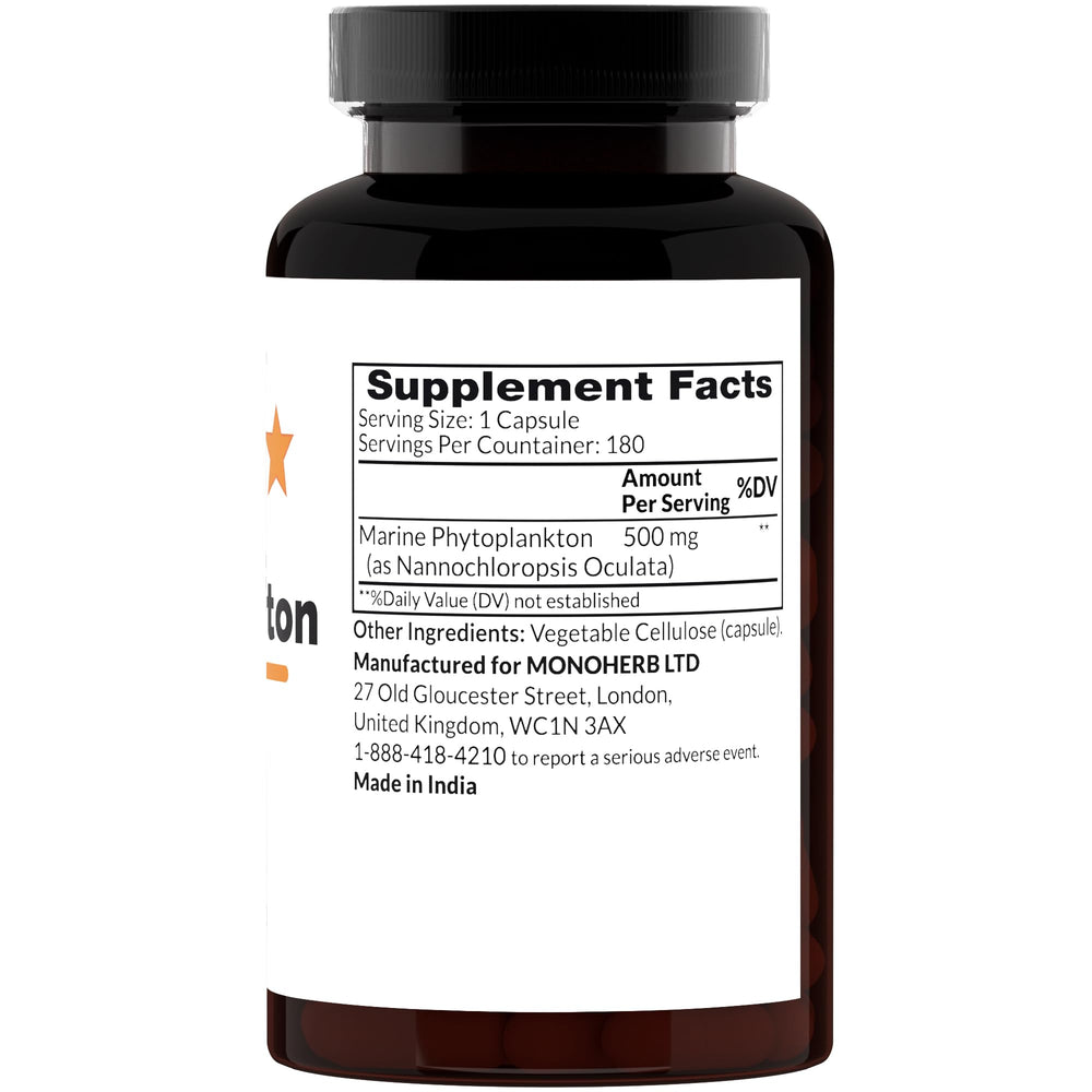 MONOHERB Marine Phytoplankton capsules closeup showing easy-to-swallow plant-based capsules
