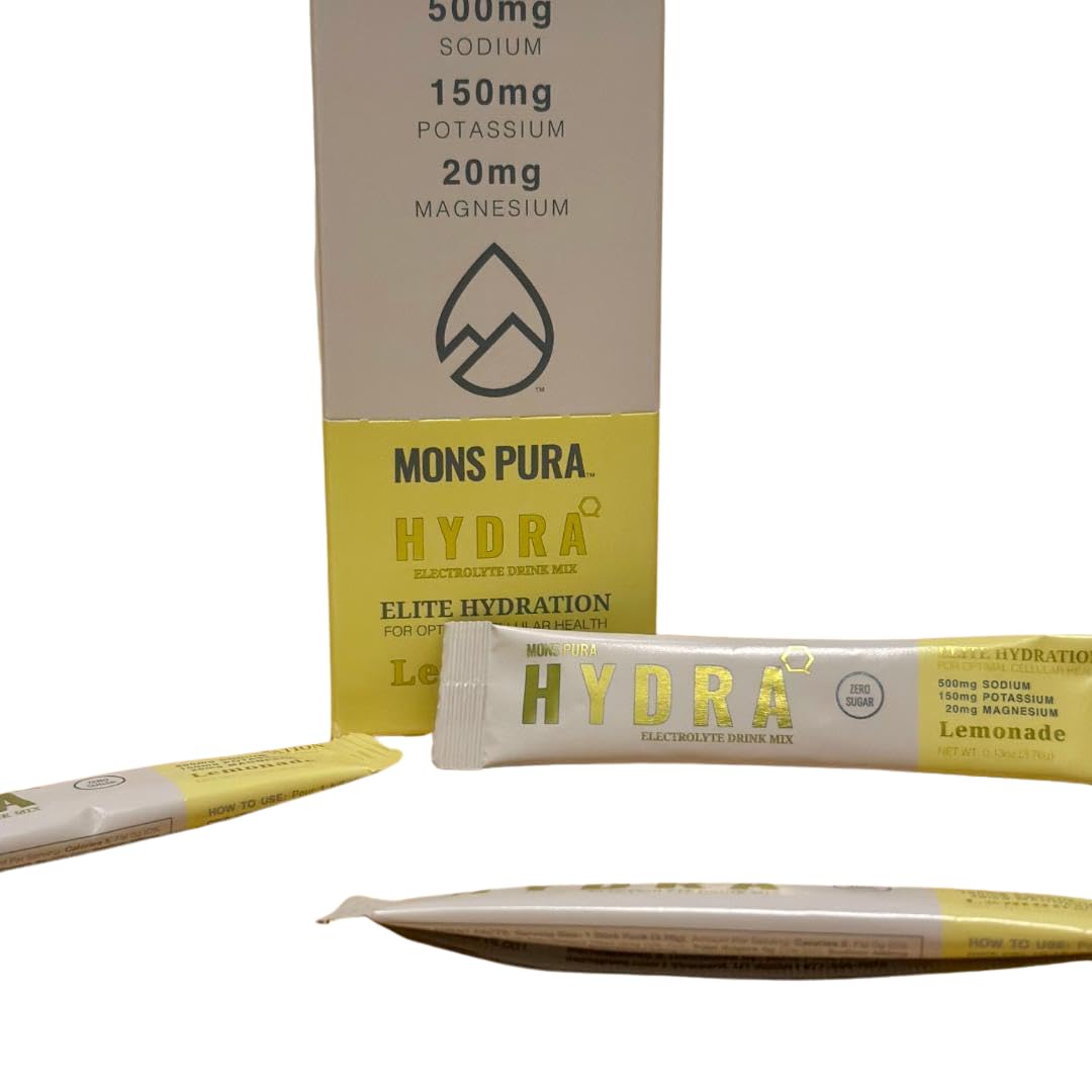 Mons Pura Hydra Lemonade travel-pack on suitcase for convenient hydration