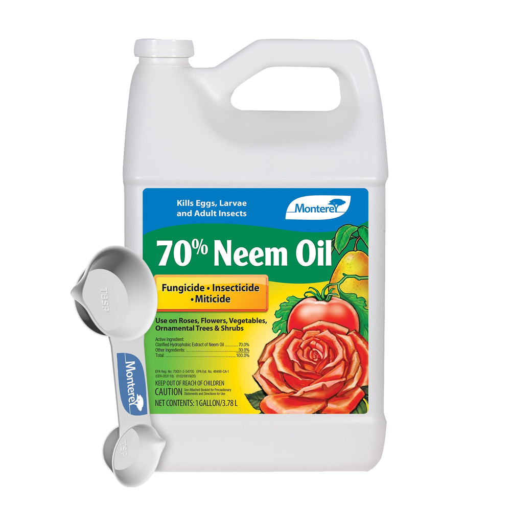 Monterey 70% Neem Oil bottle for garden protection.