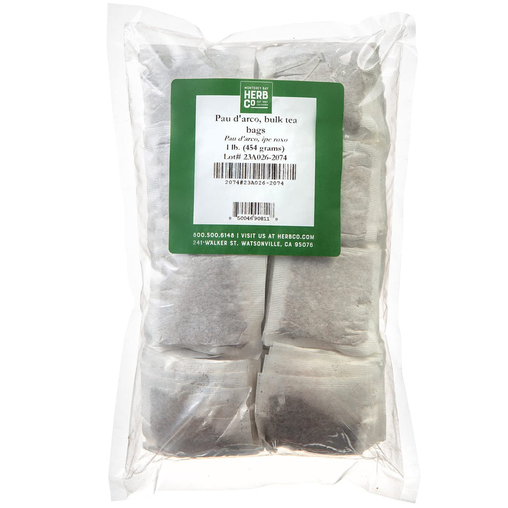 MONTEREY BAY HERB CO Pau D'Arco tea bags box for daily caffeine-free enjoyment.