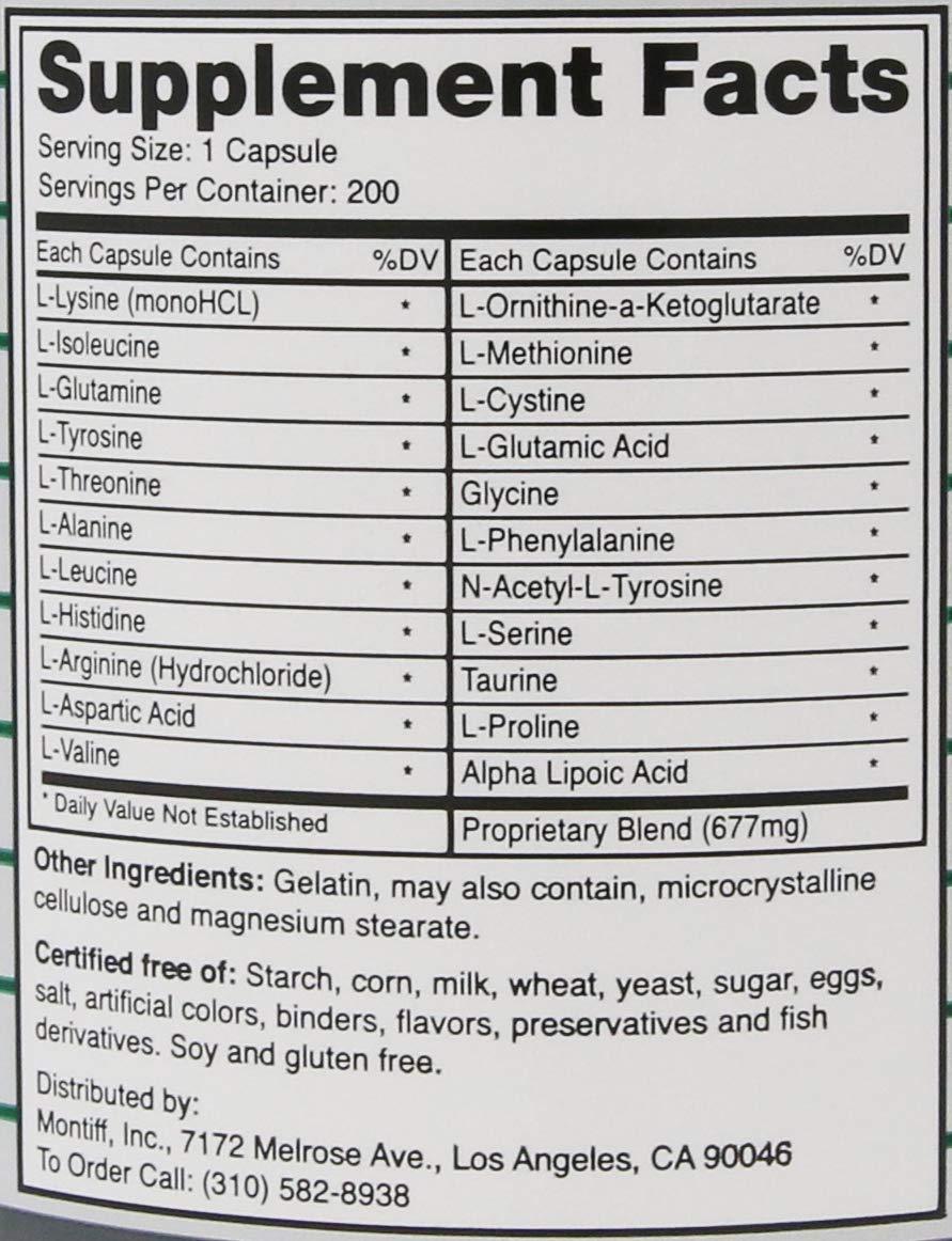 Montiff All-Basic capsules close-up highlighting amino acids for daily wellness support