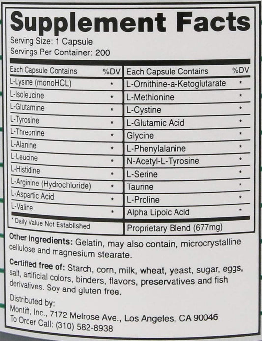 Montiff All-Basic capsules close-up highlighting amino acids for daily wellness support
