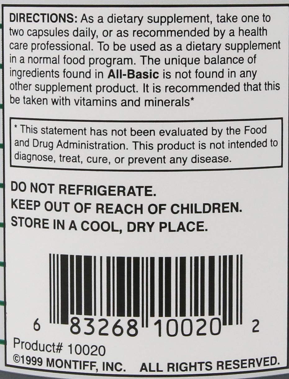 Montiff All-Basic label close-up showing a clean, allergen-free formulation