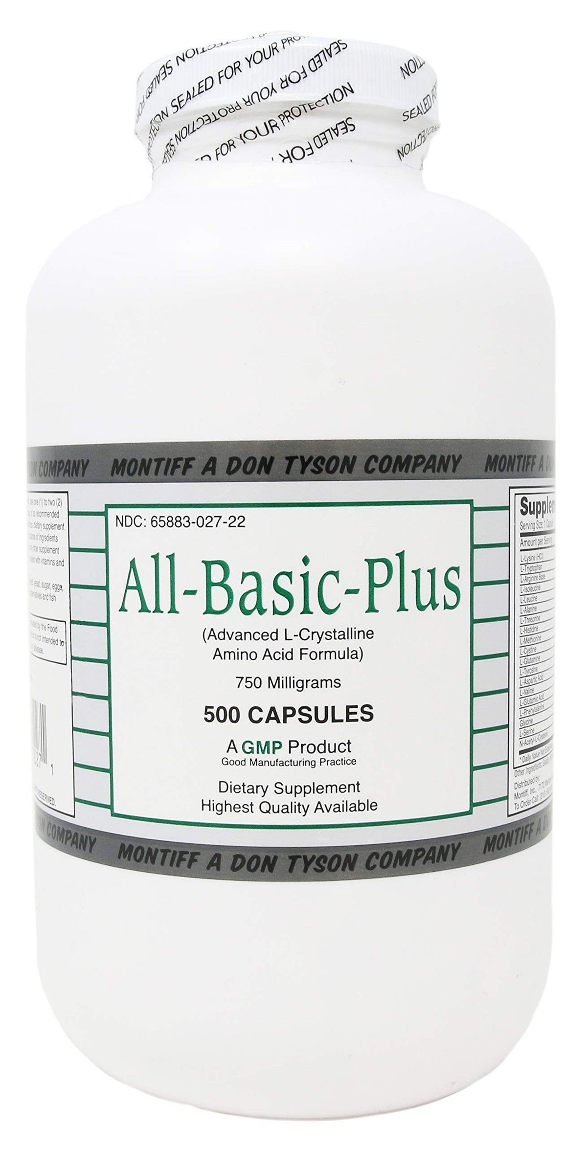 Montiff All Basic Plus 750mg bottle promotes daily amino acid support