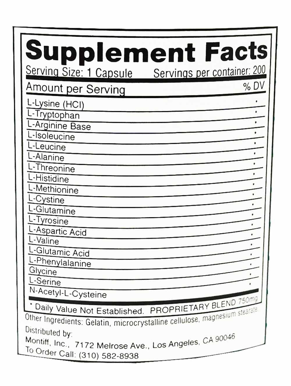 Montiff All Basic Plus label features L-Tryptophan addition to amino acid profile