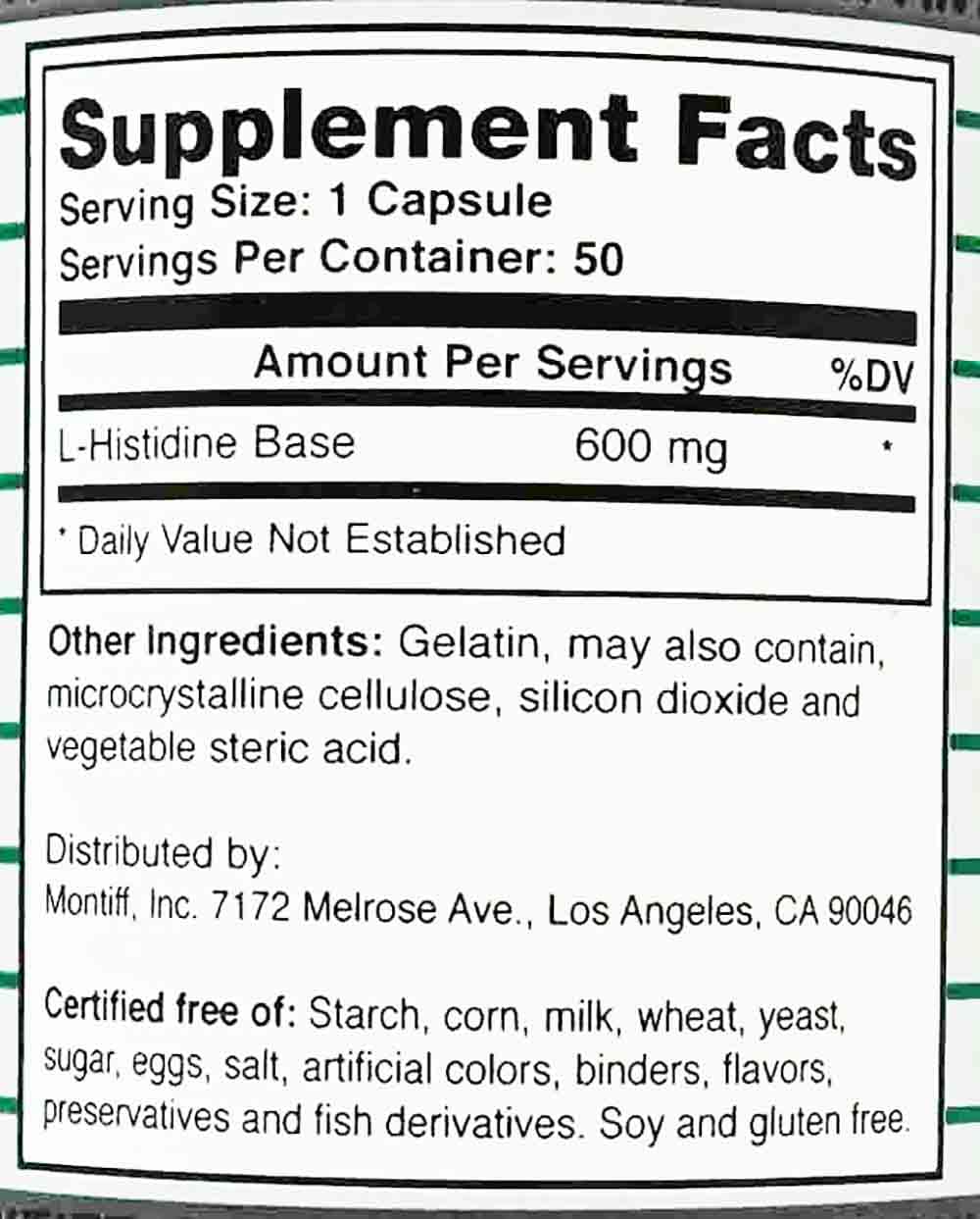 Montiff L-Histidine capsules close-up showing easy-to-swallow form