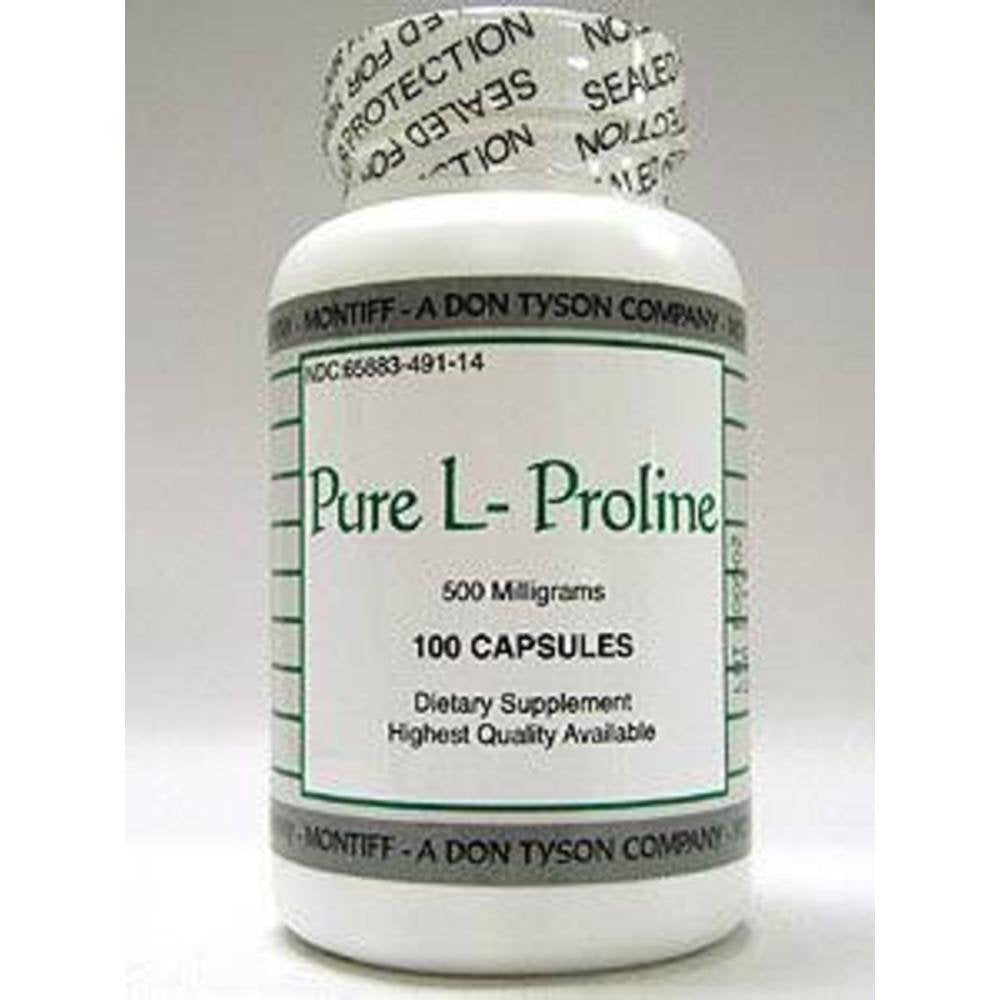 Montiff Pure L-Proline 500 mg capsules for daily amino acid support.