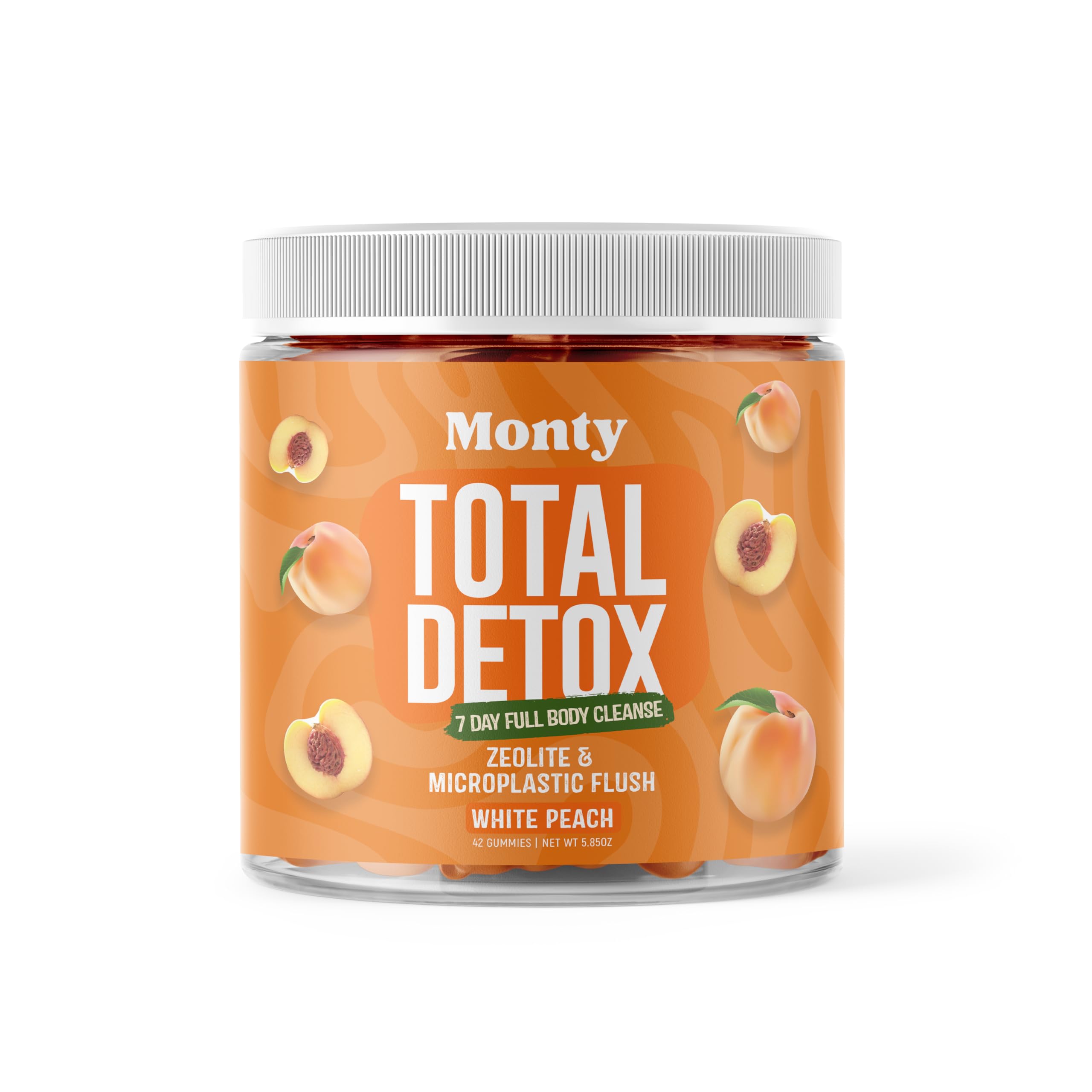 Monty Supplements Microplastic & Zeolite Support Gummies bottle front for easy daily use.