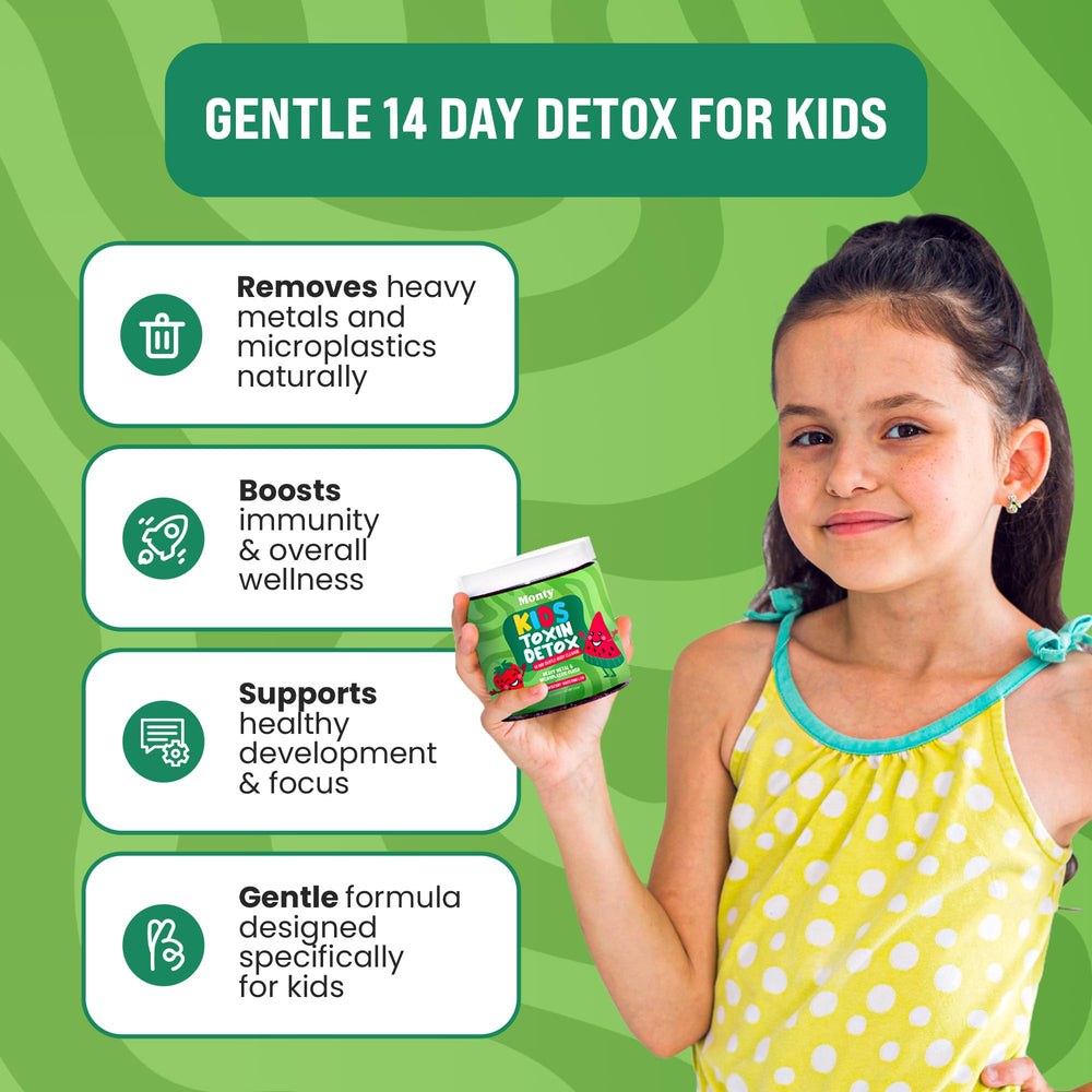 Monty Zeolite Detox Kids ingredients highlight chlorella and milk thistle for gentle cleansing
