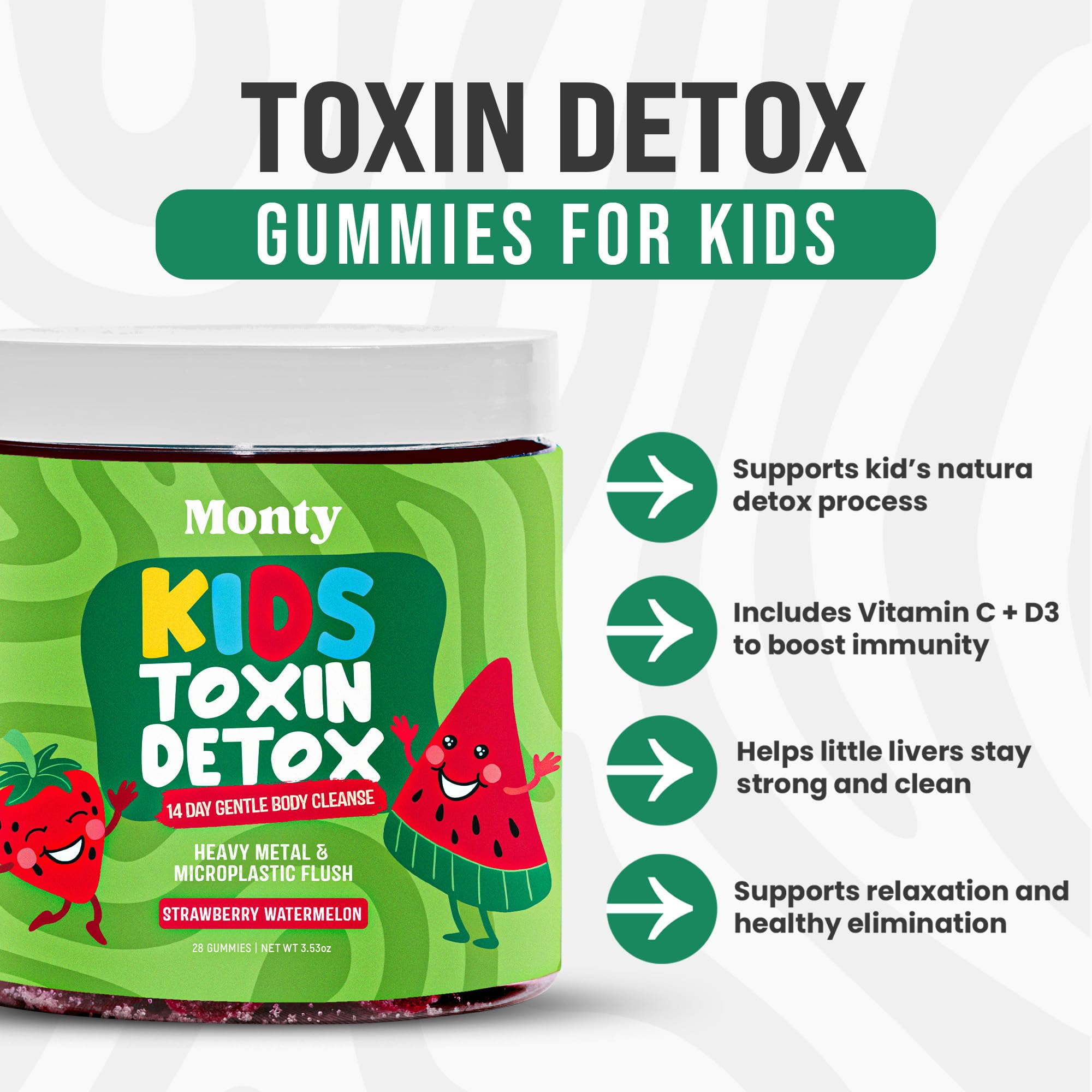 Monty Zeolite Detox Kids packaging on kitchen counter for easy routine