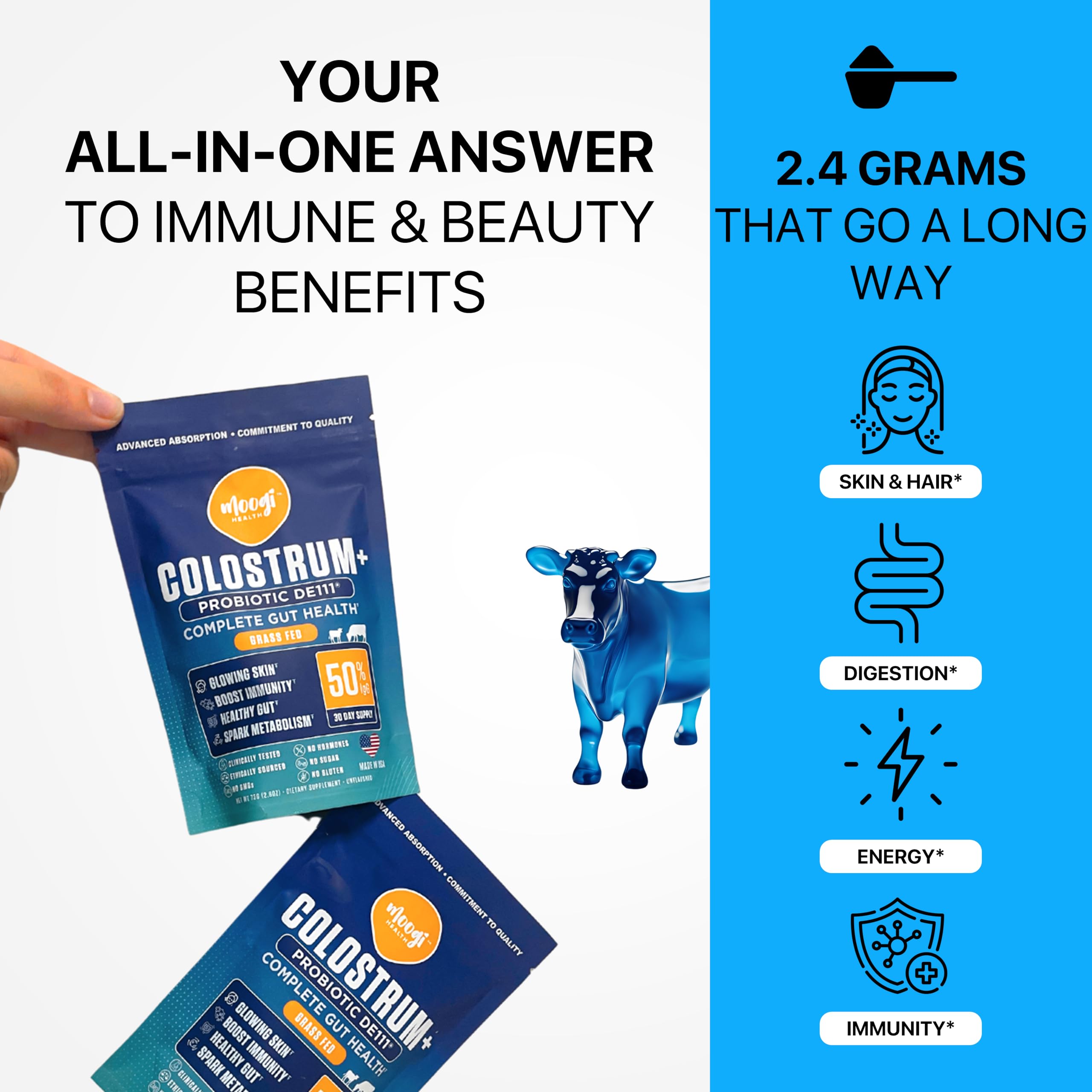 Moogi Performance+ DE111 probiotic visualization with 1B CFU for gut balance