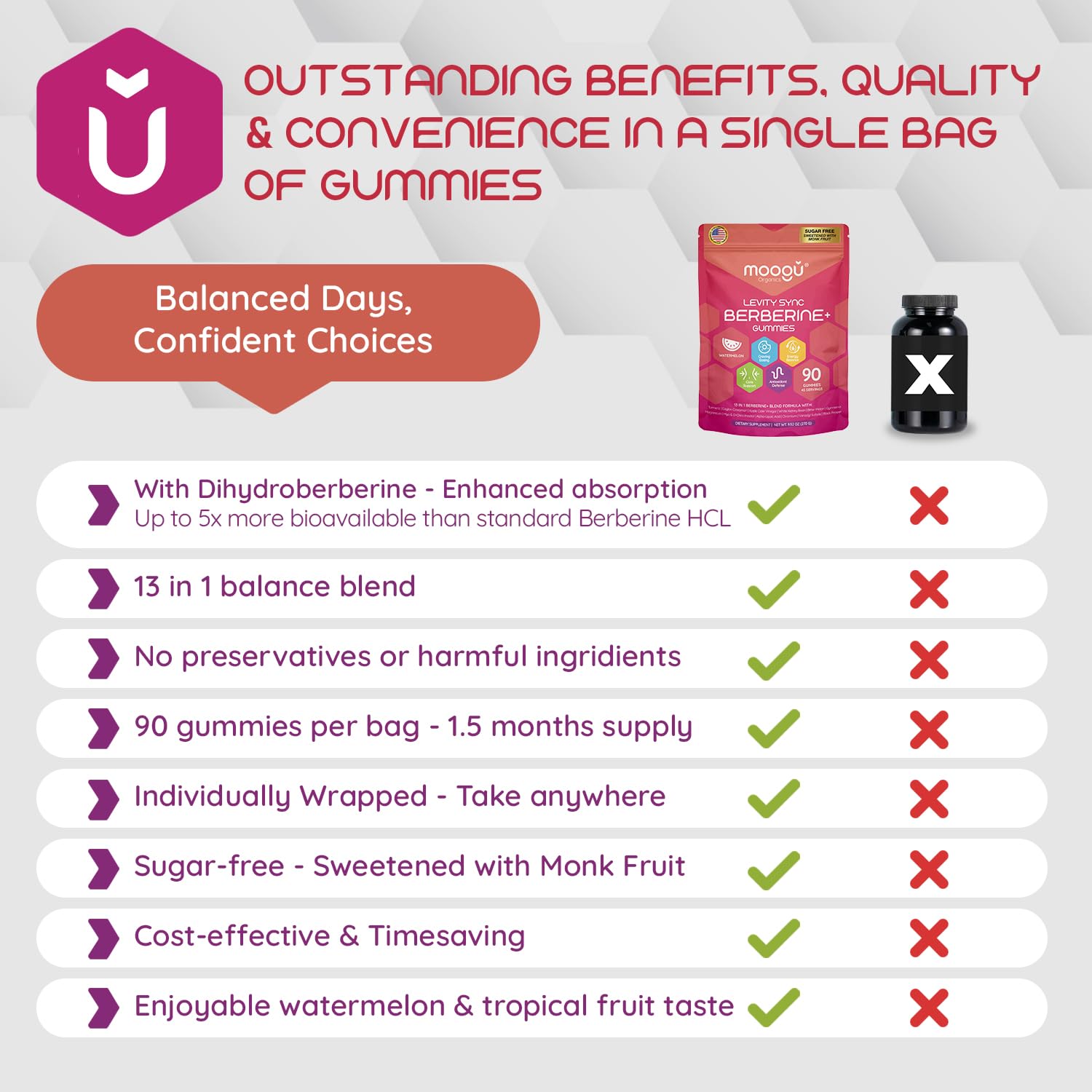 Vegan, sugar-free Moogu gummies presented as a clean, plant-based supplement