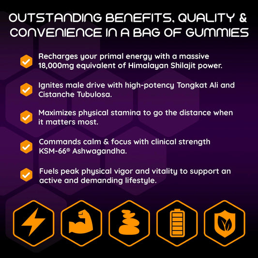 Moogu Organics Shilajit gummies jar open highlights convenient daily use for energy.