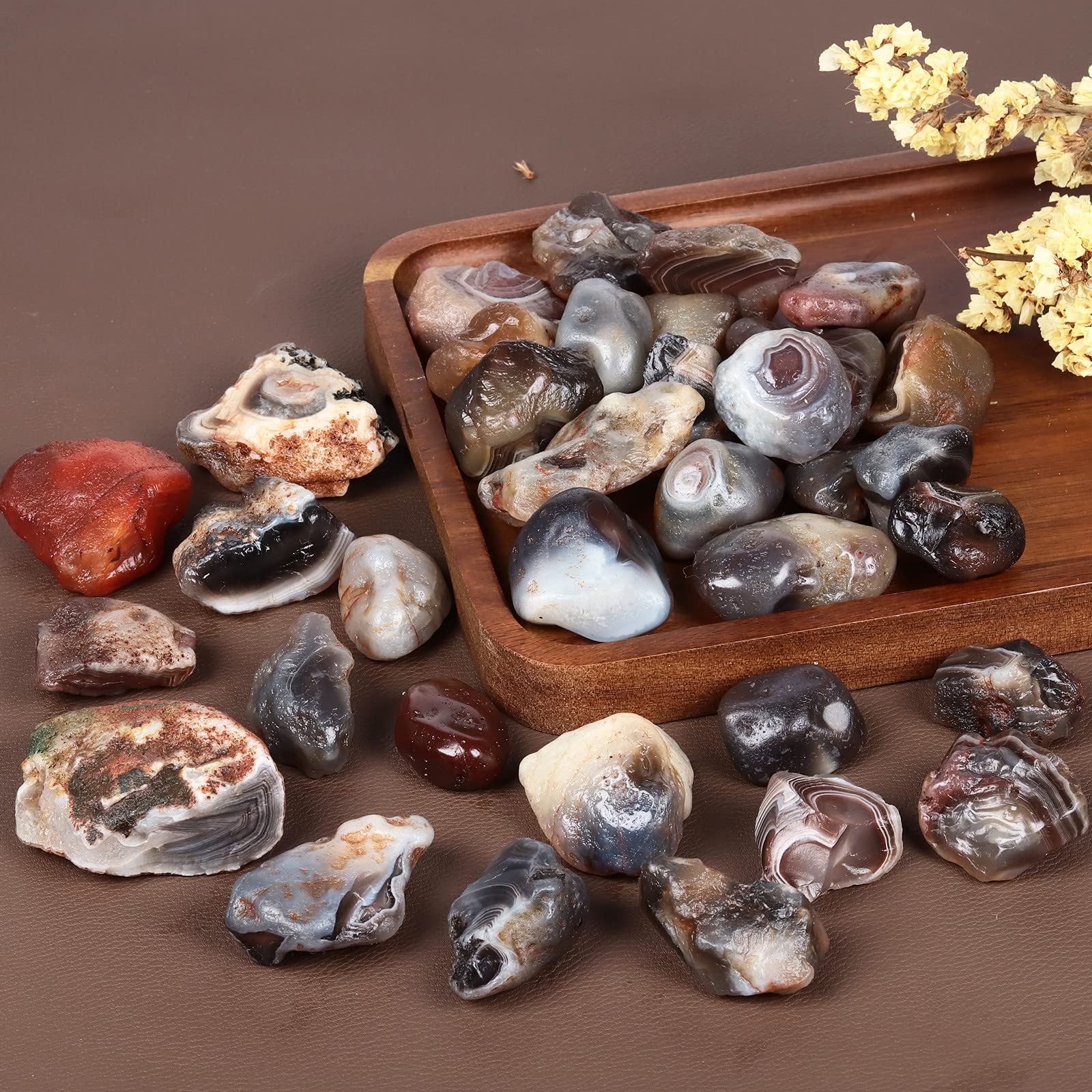 Mookaitedecor agate stone gift bag with a ready-to-gift natural set.