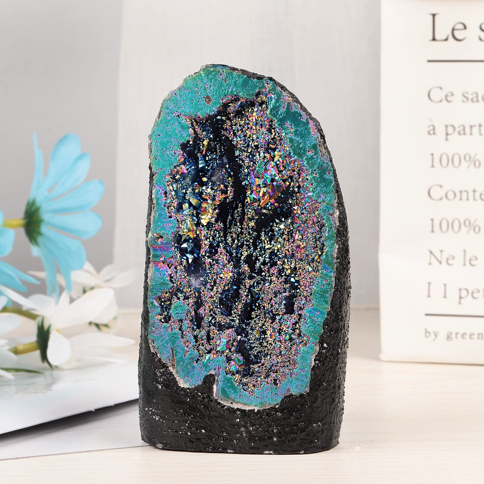 mookaitedecor Angel Aura Quartz Geode interior sparkles for eye-catching decor