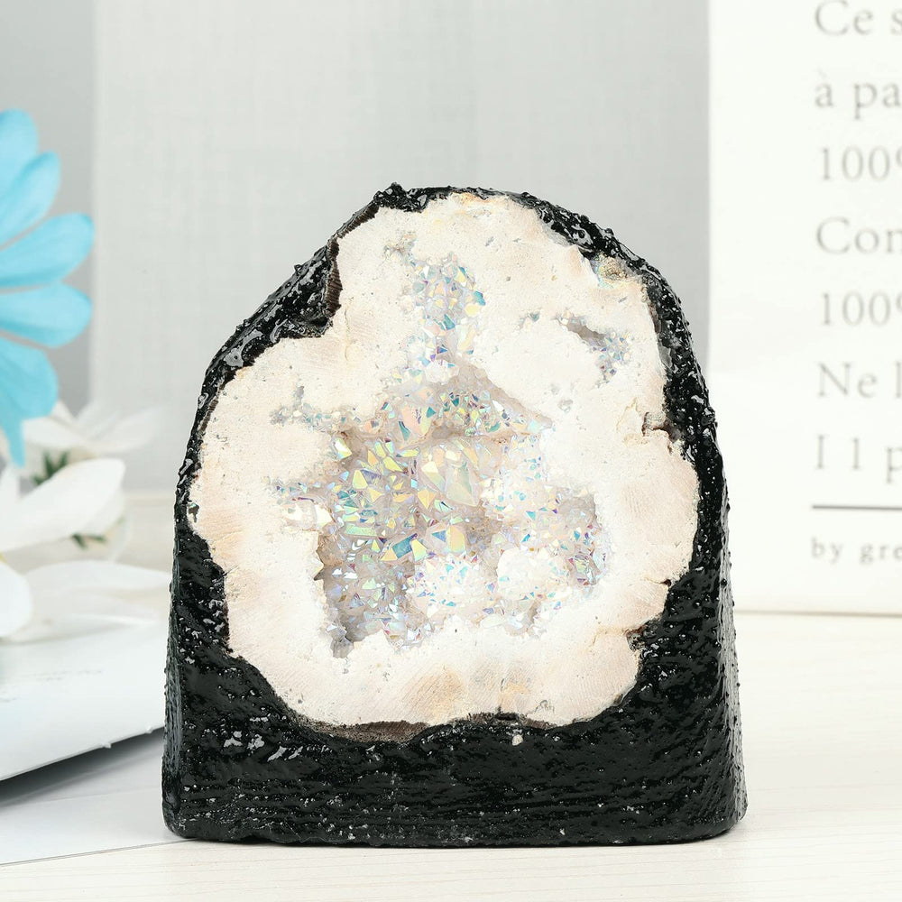 mookaitedecor Shimmering interior geode reveals drusy sparkle for shelf displays