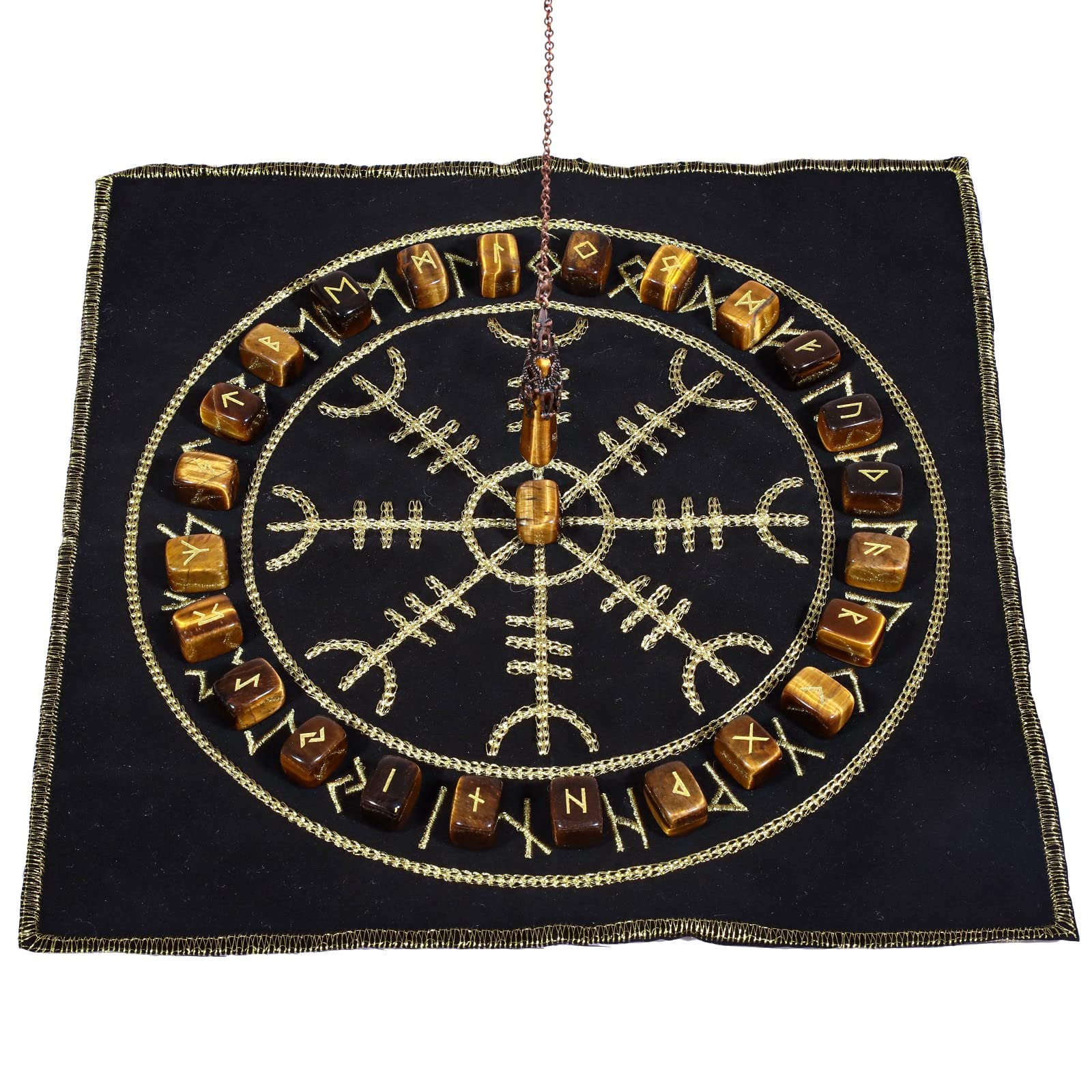 Mookaitedecor Tiger's Eye rune stones set with gold engravings for guided divination