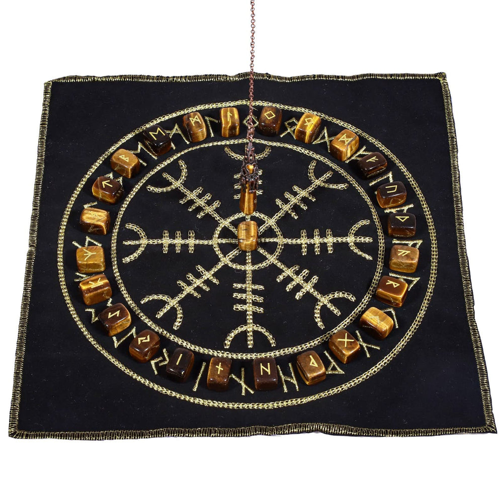 Mookaitedecor Tiger's Eye rune stones set with gold engravings for guided divination